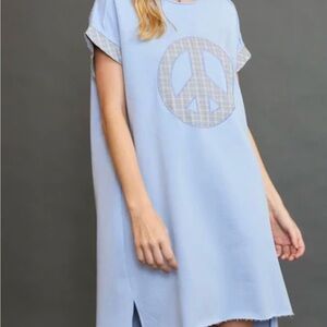 U-15 Large Umgee Light Blue Peace Sign Dress